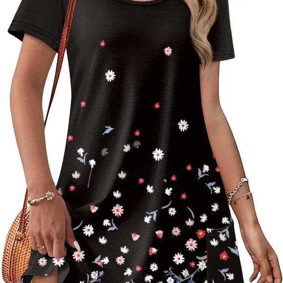 Summer Dresses for Women 2025 Loose U Neck Short Sleeve Casual Beach Vacation Ts - Picture 1 of 4